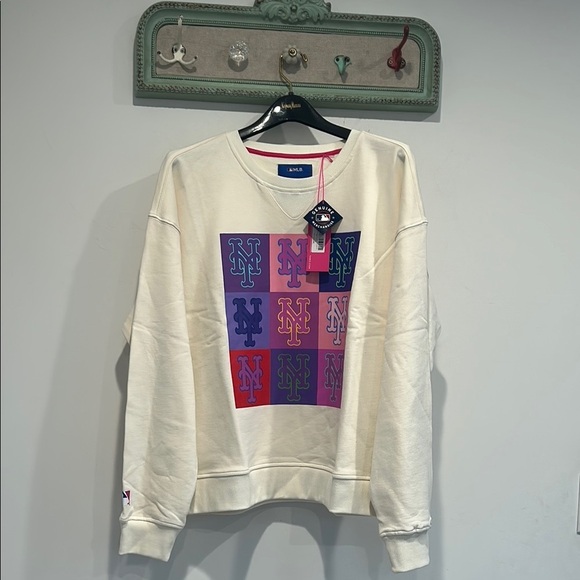 Terez MLB Mets CREW IN FASHION COLORS Cream Sweatshirt with Multicolor Logo XL - Picture 1 of 6